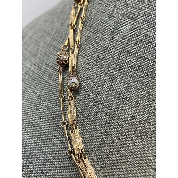 Necklace Vintage Caged Pearls Gold Tone Metal Beads Linked 30” - Picture 11 of 16